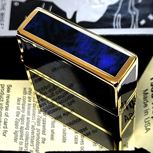 画像7: ZIPPO ライター 限定 1935 復刻レプリカ ジッポー ゴールド＆ブルー かっこいい 4面加工 シリアルナンバー入り 角型 動画有り ギフト プレゼント 3バレル おしゃれ メンズ (7)