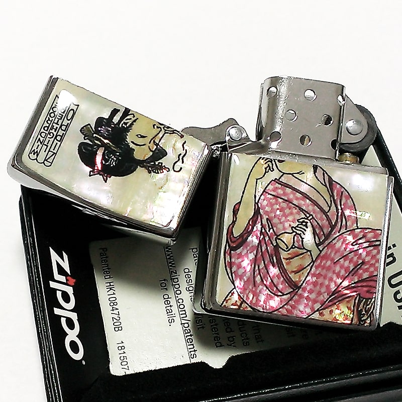 Zippo ライター 和柄 煙を吹く女 シェル ジッポ 貝貼りエポ シルバー 浮世絵 日本 ジッポー お洒落 メンズ レディース プレゼント ギフト